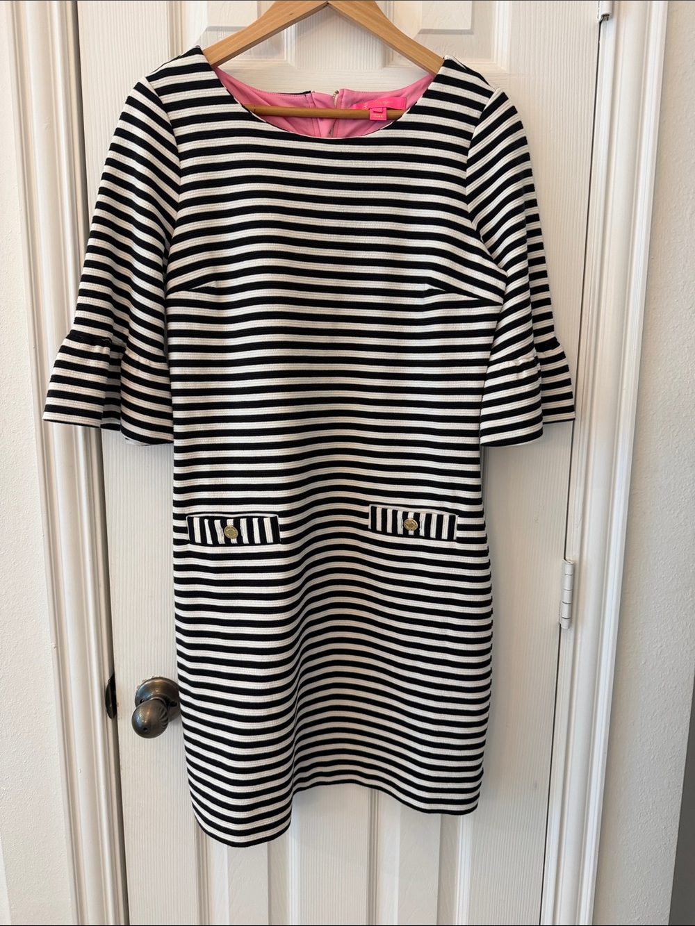 Lilly Pulitzer Women’s Black & White Stripe Dress with Pink Lining